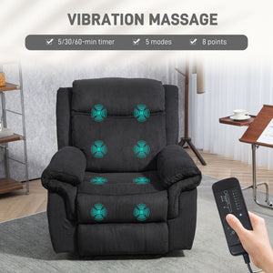 Manual reclining armchair with vibration massage, side pockets, in corduroy, black