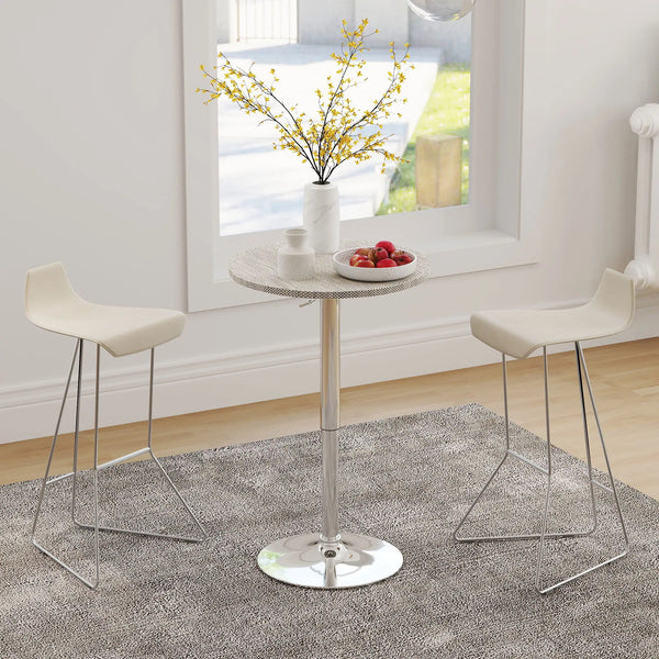 Adjustable bar table with synthetic rattan top and steel base, grey