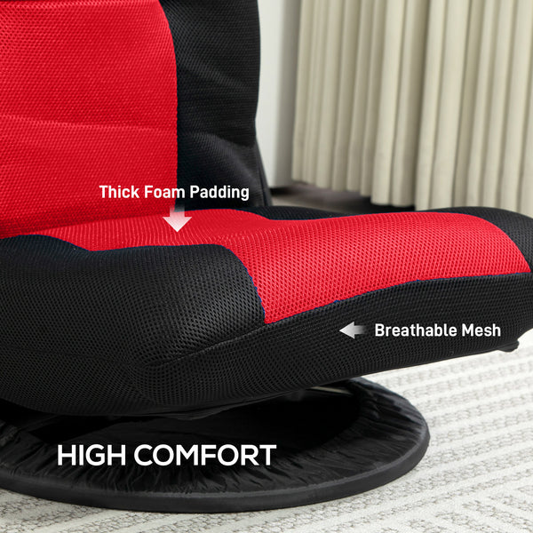360 Degree Swivel Folding Floor Chair, 6 Position Adjustable, Red