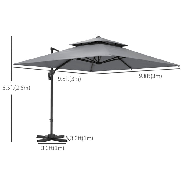 9.8-foot square cantilever parasol, 360° rotation, light grey