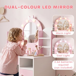 Kids hairdresser with lighted mirror and seat, pink