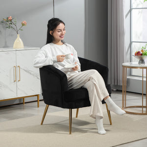 Modern fabric accent chair with gold metal legs, black