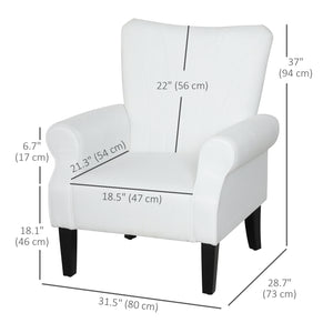 Modern fabric accent chair with wooden legs, cream white