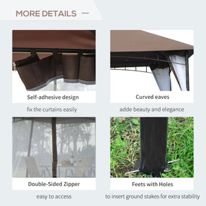 10' x 10' Double Tier Garden Gazebo Canopy Outdoor Sunshade Tent Anti-UV Roof with Metal Frame, Coffee