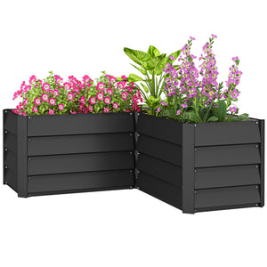 L-shaped raised garden bed in galvanized steel, 114 x 114 x 43 cm, dark grey
