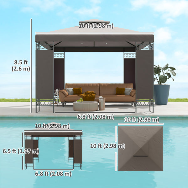10 x 10 ft Gazebo, Double Roof Arbor with Screen Panels and Metal Frame for Patio, Garden, Khaki