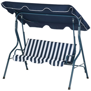 Outdoor Porch Swing with Adjustable Canopy, 3-Seater Patio Swing Chair with Cushion, Blue