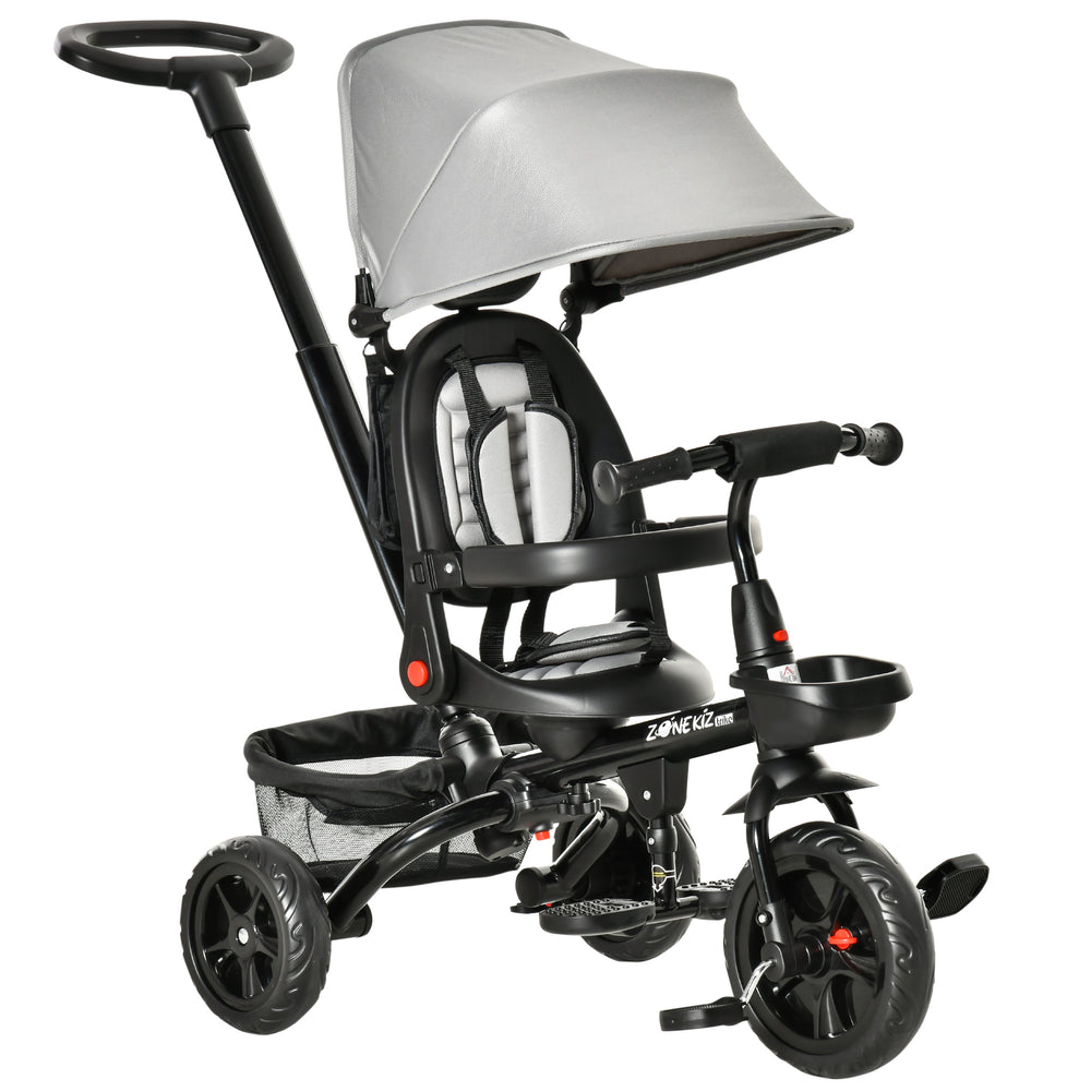 4-in-1 Tricycle with Adjustable and Reversible Seat, Canopy and Belt, Grey