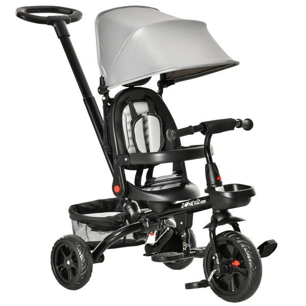 4-in-1 Tricycle with Adjustable and Reversible Seat, Canopy and Belt, Grey
