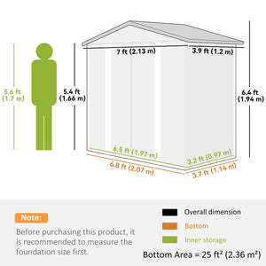 7' x 4' Outdoor Metal Garden Shed with Locking Doors, Dark Gray