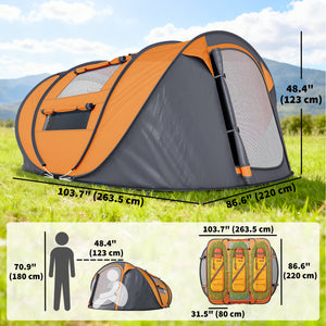 2-Person Camping Tent, Easy Setup Pop-Up Tent with Doors, Windows, and Carry Bag, Automatic Setup, Orange