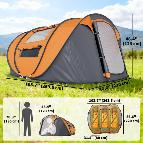 2-Person Camping Tent, Easy Setup Pop-Up Tent with Doors, Windows, and Carry Bag, Automatic Setup, Orange