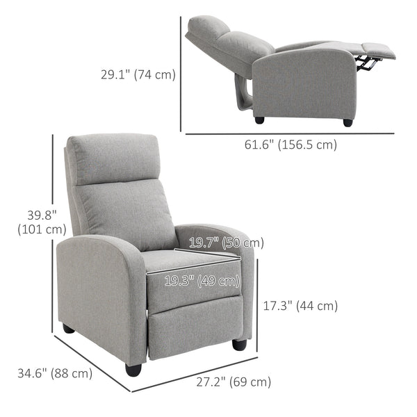 Manual Fabric Recliner for Home Theater, Light Gray