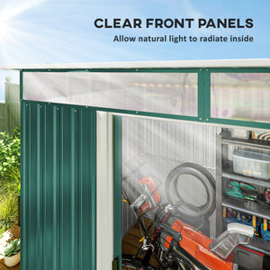Outdoor metal garden shed, dark green