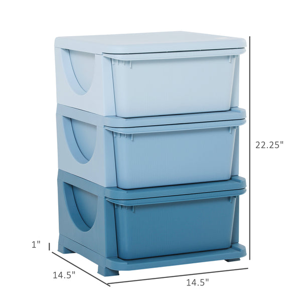 3 Drawer Plastic Kids Toy Organizer, Blue
