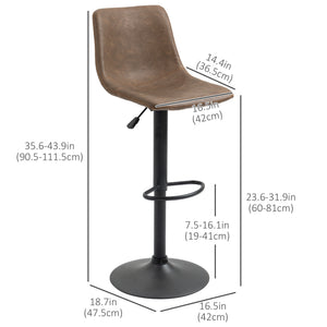 Set of 2 vintage brown leather bar stools