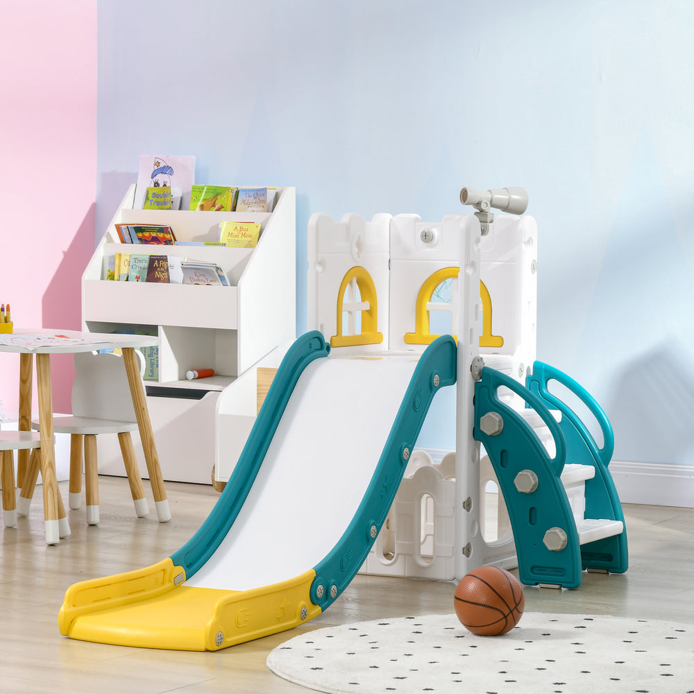 4-in-1 Toddler Slide with Yellow Basketball Hoop