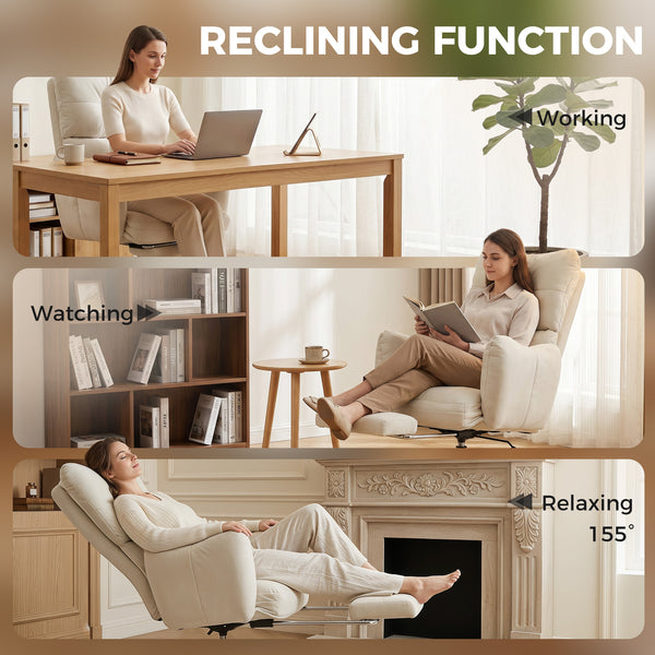 Reclining office chair with footrest, cream