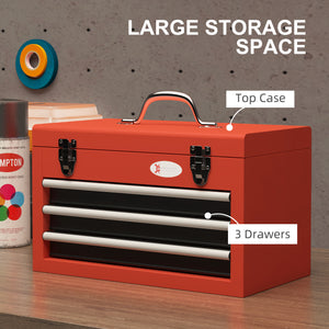 3-drawer tool chest with metal latch closure, red