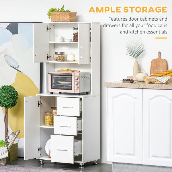 Storage unit with 2 cupboards, 3 drawers and open worktop, white