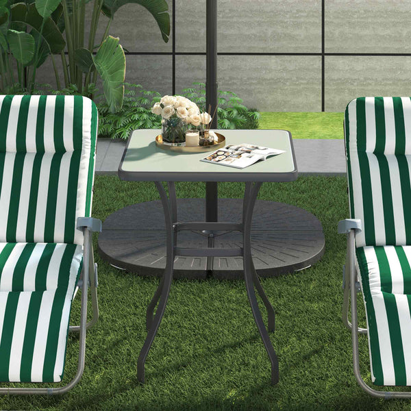 Square patio table with tempered glass top