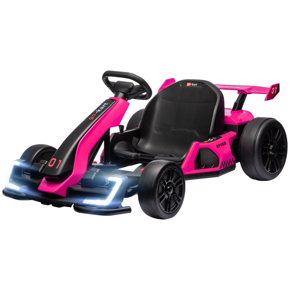 24V Electric Go Kart with Adjustable Seat, Seat Belt, Horn, Pink