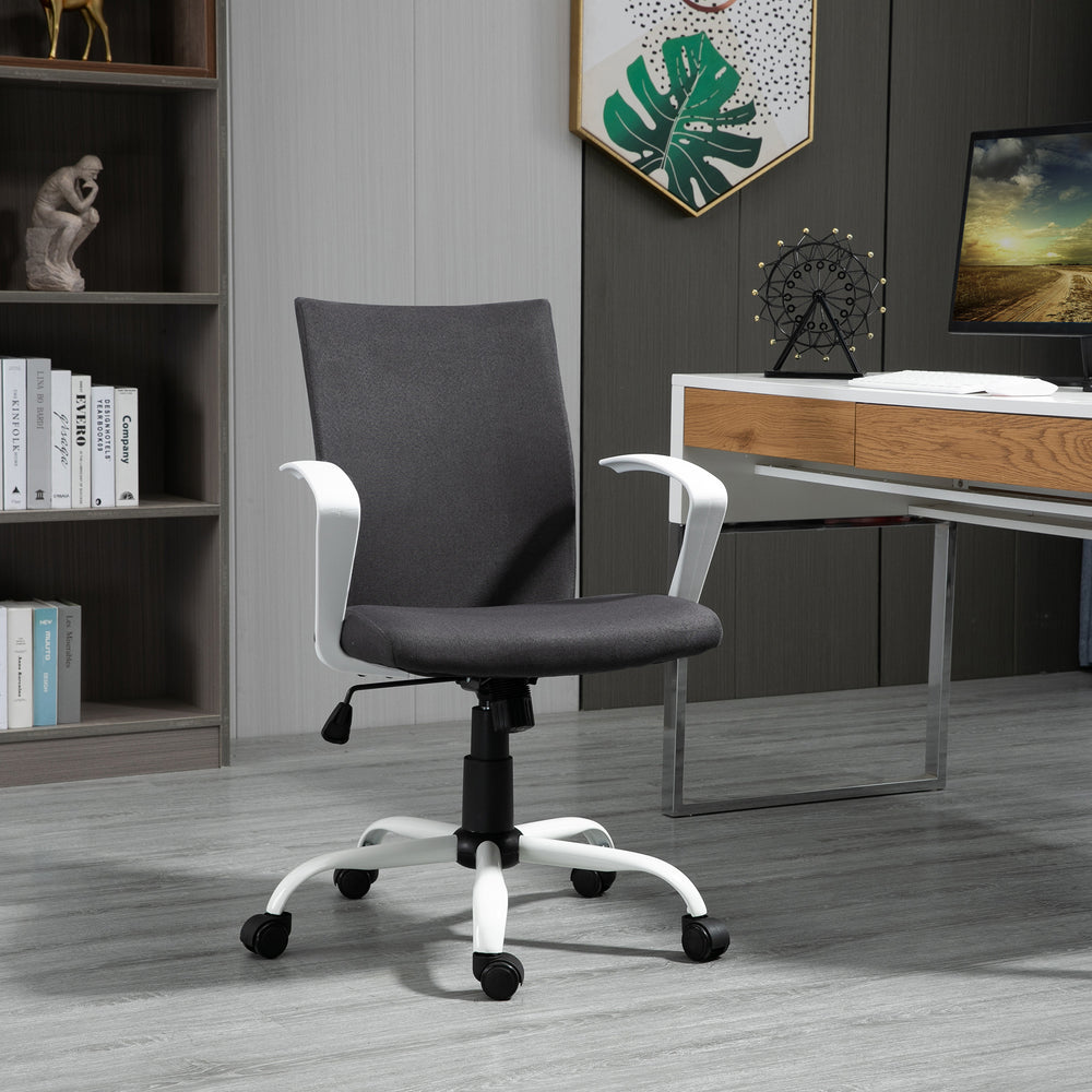 Linen office chair, mid-height backrest, tiltable and swivel, anthracite grey