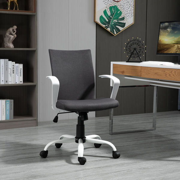 Linen office chair, mid-height backrest, tiltable and swivel, anthracite grey