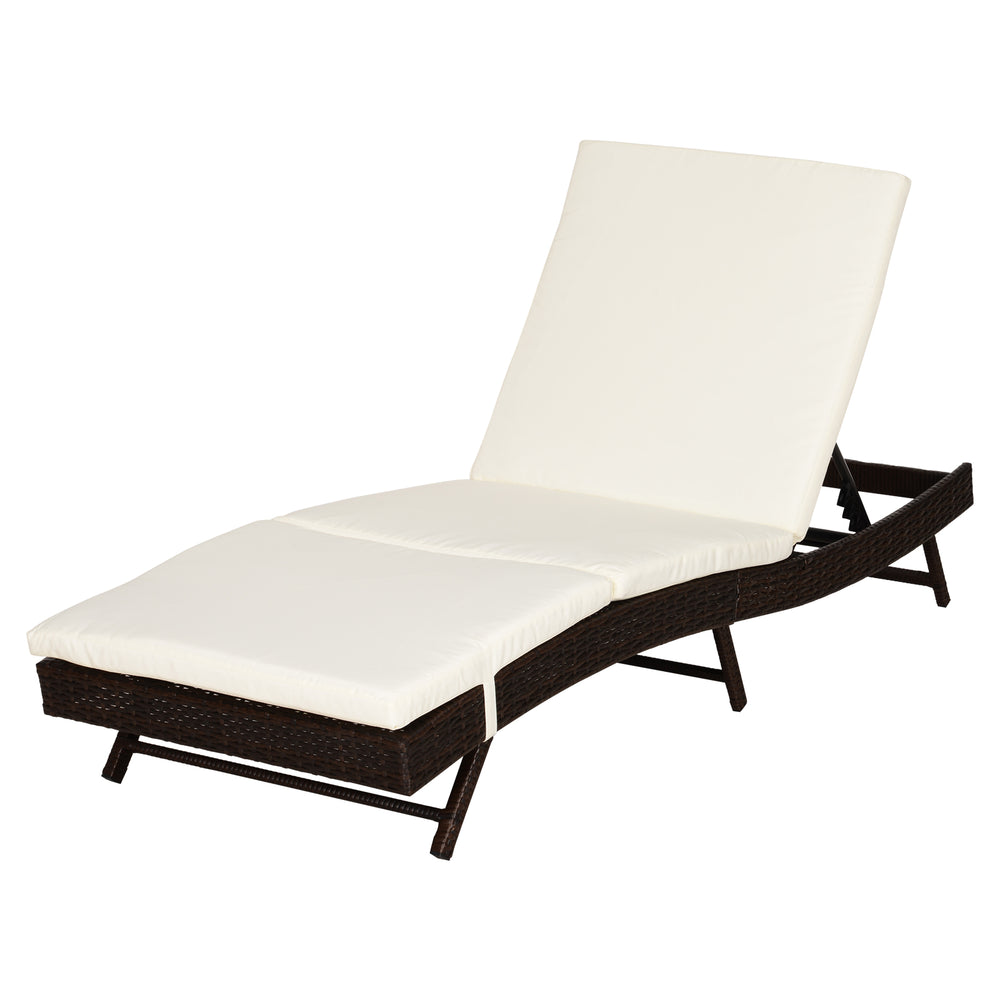 Wicker chaise longue with 5-position adjustable backrest, cream white