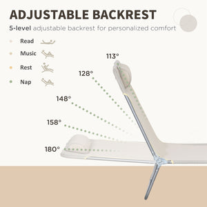 Set of 2 folding lounge chairs with cushion and reclining backrest, cream white