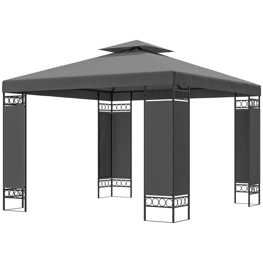 10 x 10 FT Canopy Gazebo, Double Roof Patio Gazebo with Screen Panels and Metal Frame for Deck, Backyard, Dark Grey