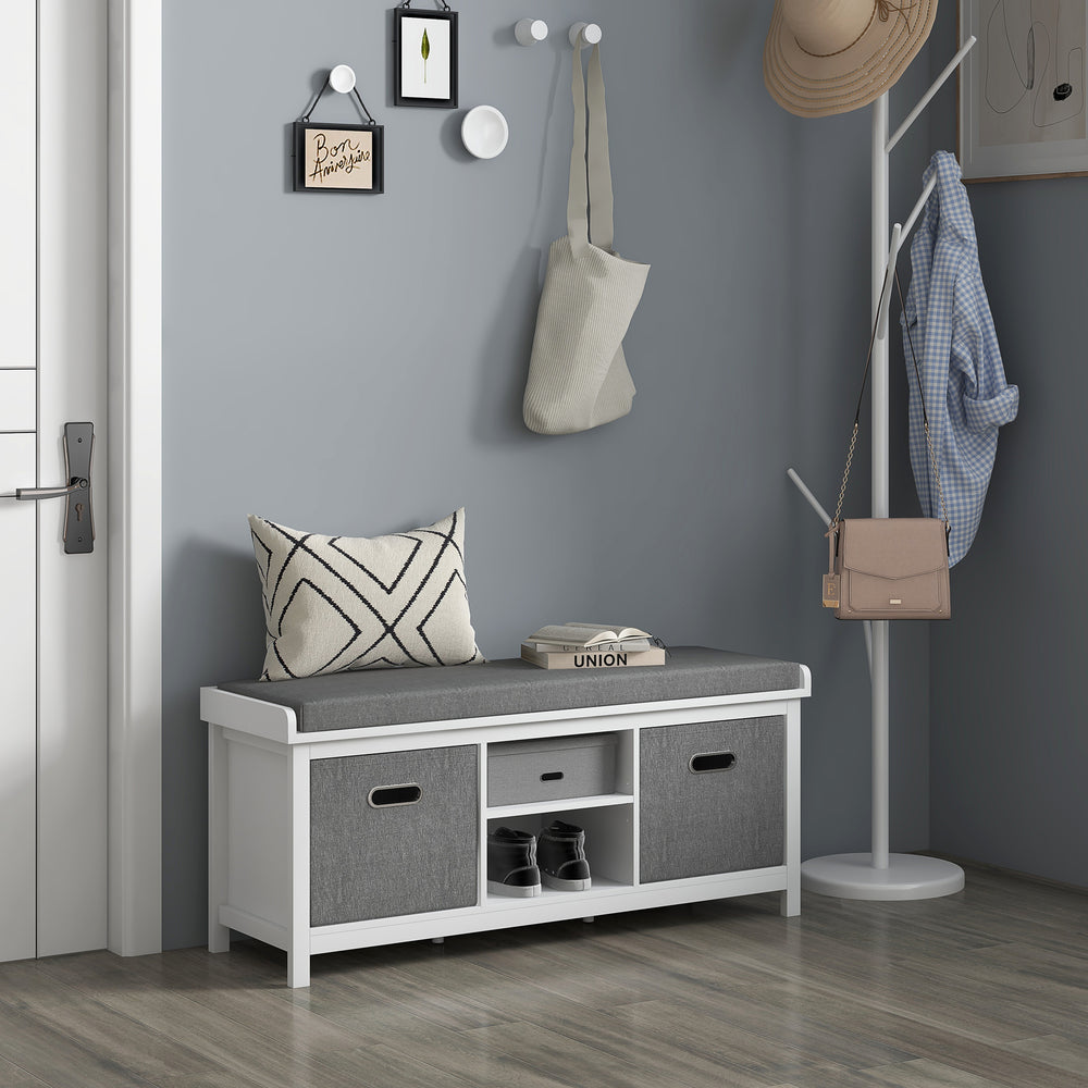 Shoe storage bench with seat and drawers, white