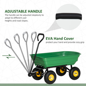Sturdy, green garden cart with tipping bed