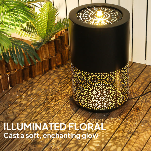 Garden Waterfall Fountain with LED Lights, Adjustable Flow Outdoor Fountain, Black