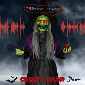 5.9ft Life-Size Old Witch Decoration, Sound &amp; Motion Activated with Light-Up Eyes