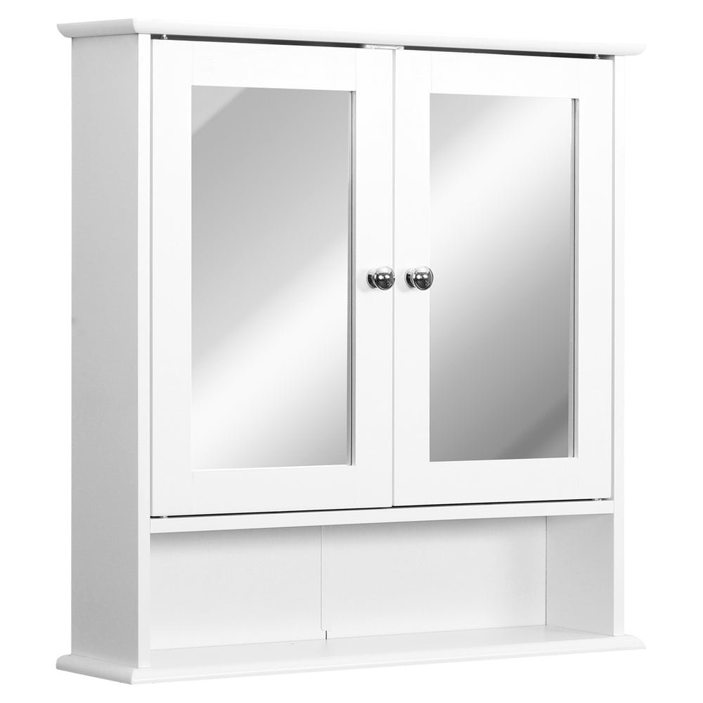 Medicine cabinet with double doors, open shelf and adjustable shelf, white