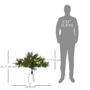 Small 1.5 ft lighted artificial Christmas tree with pinecones and red berries – Indoor and outdoor