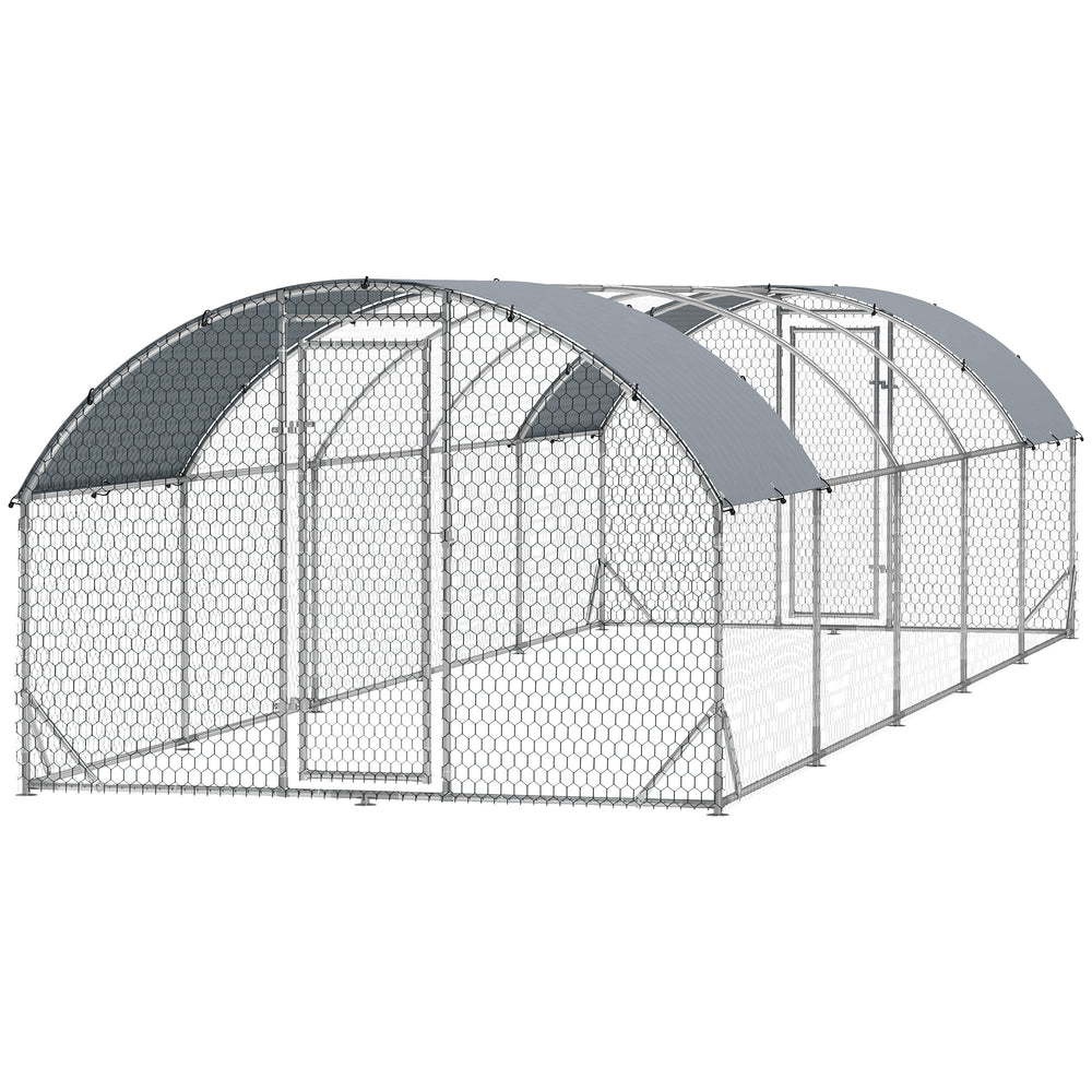 Galvanized metal chicken coop with outdoor run