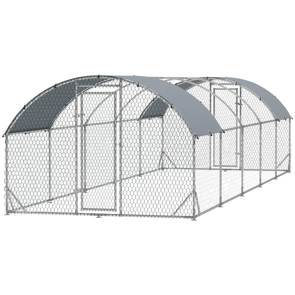 Galvanized metal chicken coop with outdoor run