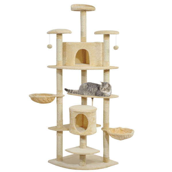 79" Cat Tree with Scratching Post, Activity Center and Toys Beige