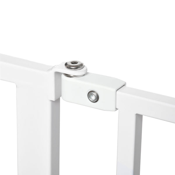 White pet gate with door and double locking system