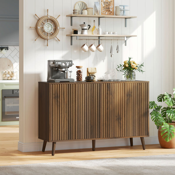 Modern fluted sideboard with adjustable shelves, dark brown