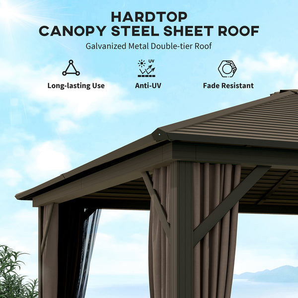 10' x 12' Deluxe Hardtop Gazebo Aluminum Frame Patio Gazebo Garden Sun Shelter Outdoor Pavilion, Coffee