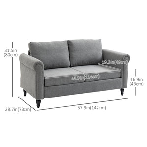Vintage upholstered 2-seater sofa with rubberwood legs, light grey