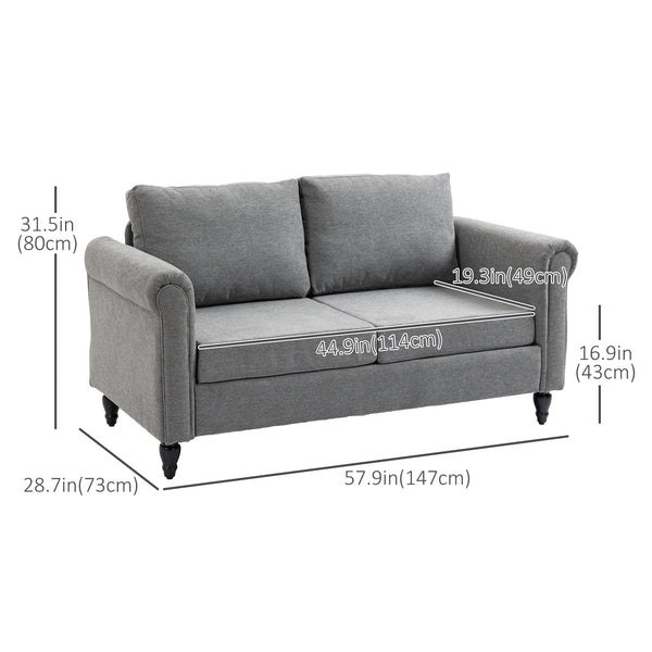 Vintage upholstered 2-seater sofa with rubberwood legs, light grey