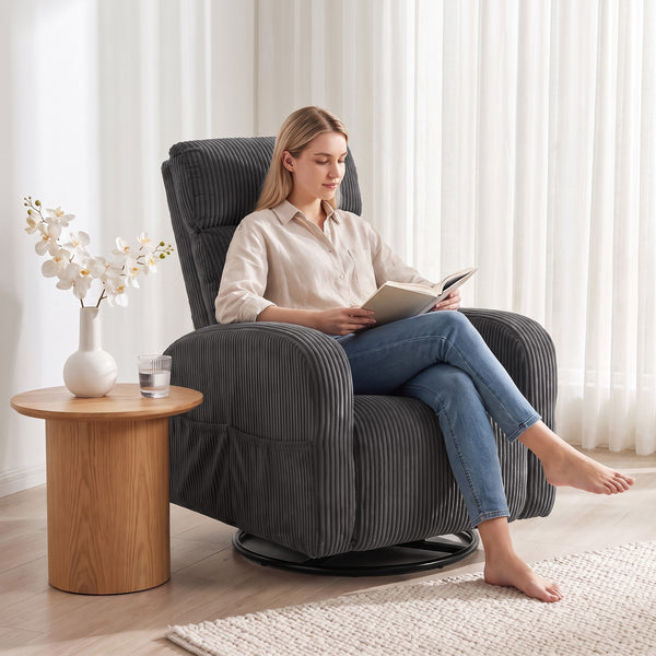 Dark grey corduroy swivel armchair