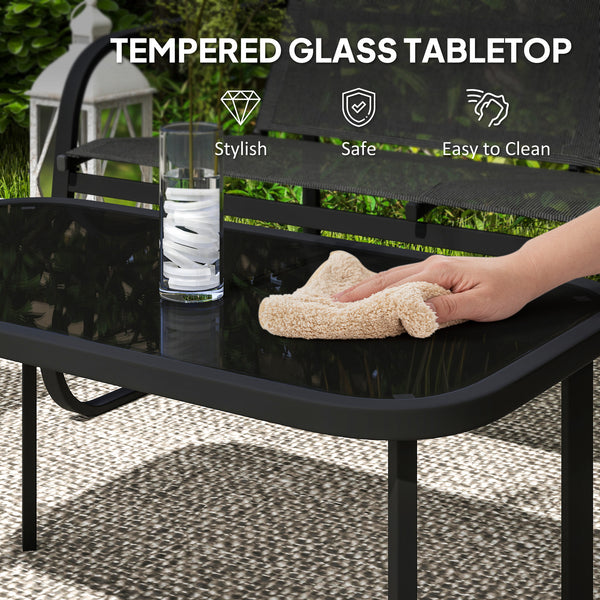 4-piece patio furniture set with 2 loveseats, 2 armchairs, and a glass-top table, black