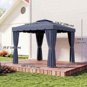 Double 10' x 10' Gazebo with Curtains and Mosquito Netting, Dark Blue