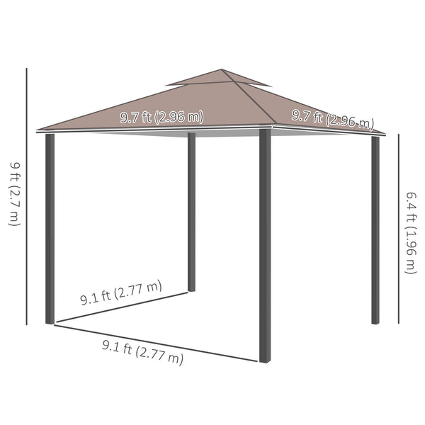 10' x 10' Outdoor Gazebo with Double Soft Top and Curtains and Mosquito Netting, Brown