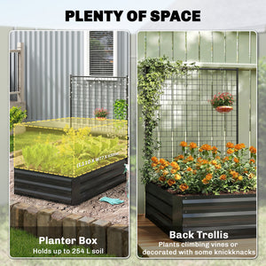 Jardinière surélevée galvanisée avec treillis pour plantes grimpantes, bac à fleurs d'extérieur à fond ouvert, noir